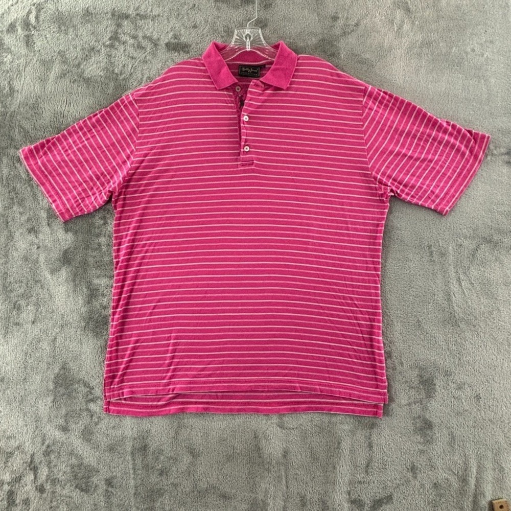 Bobby‎ Jones Golf Polo Mens L Pink Stripe Cotton Short Sleeve Shirt Vintage